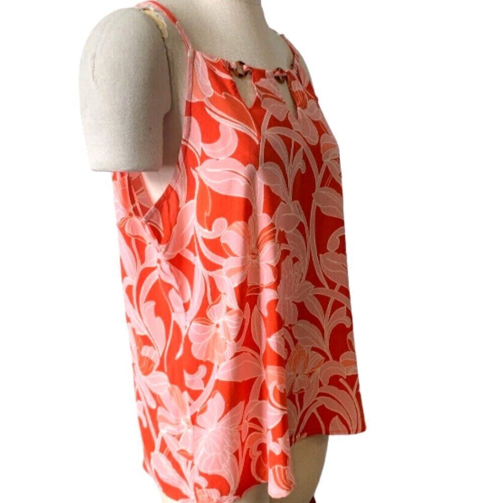 AUW Floral Sleeveless Tank Top‎ Cutout Neck Sz L Orange & Pink Tropical #129M
